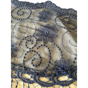 POINT ZERO elegant and intricate blue floral embroidered lace scarf